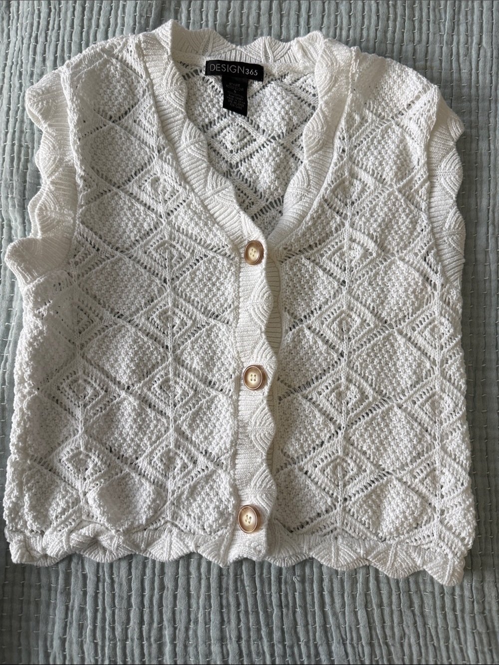 Design365 Cream Crochet Button-Front Sweater Vest
